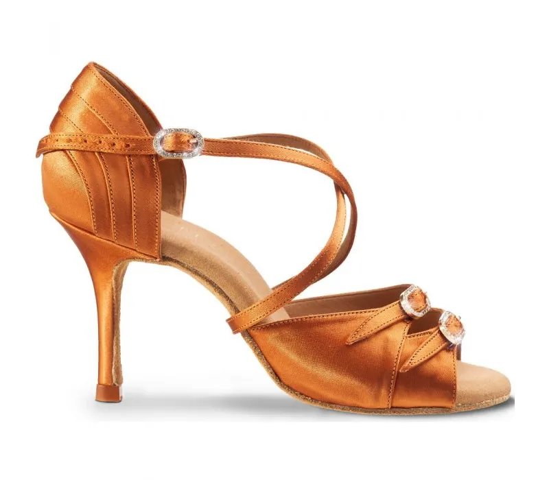 Rummos Elite Paris ballroom dance shoes - Dark tan satin Rummos